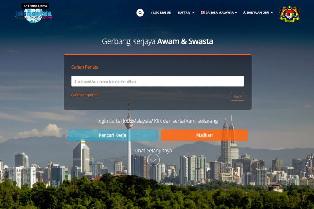 Screenshot of JobsMalaysia’s website landing page.