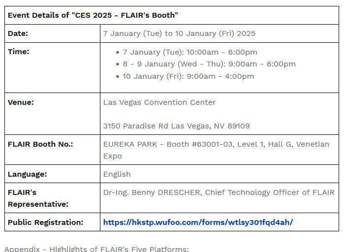 $!FLAIR Debuts CES 2025 Showcasing Cutting-Edge Industrial AI Solutions and Hong Kong’s Innovation Prowess