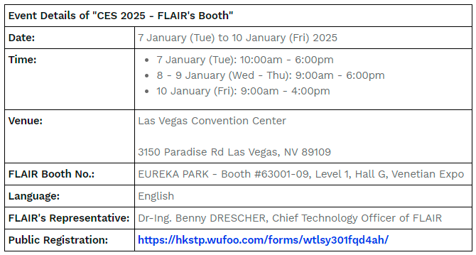 $!FLAIR Debuts CES 2025 Showcasing Cutting-Edge Industrial AI Solutions and Hong Kong’s Innovation Prowess