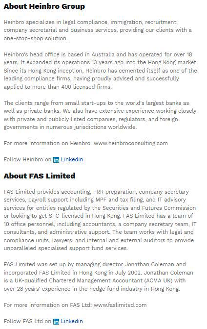 $!Heinbro Announces Strategic Alliance with FAS Limited to Transform Compliance &amp; Accounting Services in Hong Kong