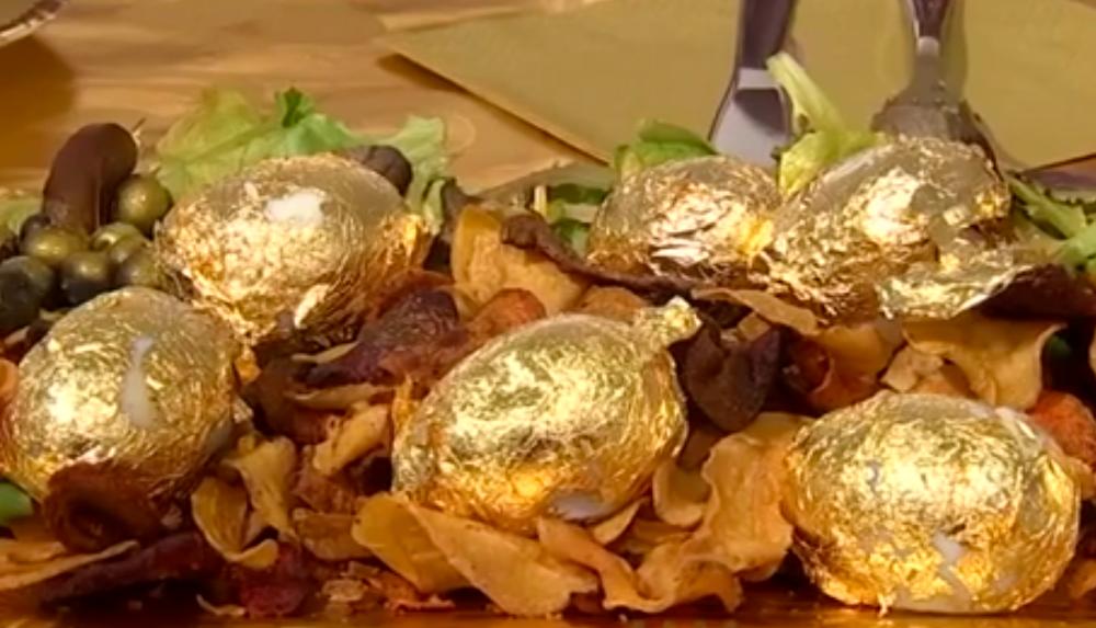 Screenshot of the dishes served in gold.
