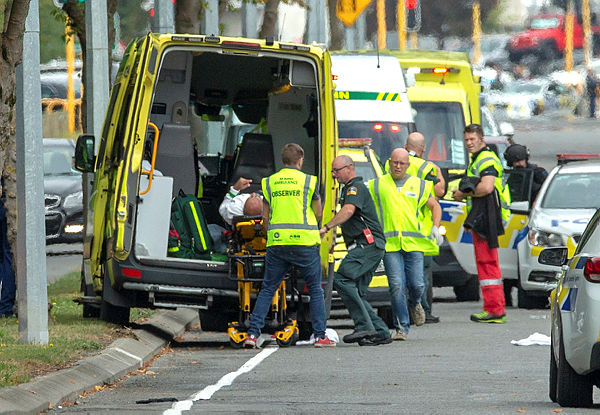 An injured person is loaded into an ambulance following a shooting at the Al Noor mosque in Christchurch, New Zealand — AFP