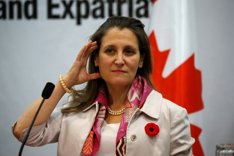 Canadian Foreign Minister Chrystia Freeland said a second Canadian was being questioned by China. — AFP