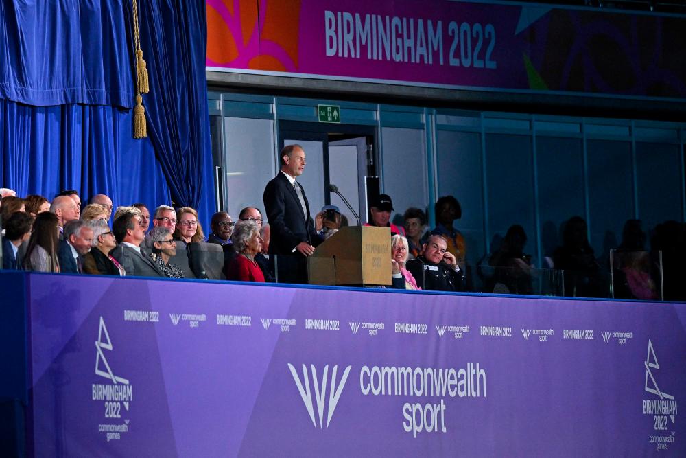 Britain's Prince Edward, Earl of Wessex delivers a speech to bring the 2022 Commonwealth Games to a close, at the Alexander Stadium in Birmingham, central England, on August 8, 2022. - AFPPIX