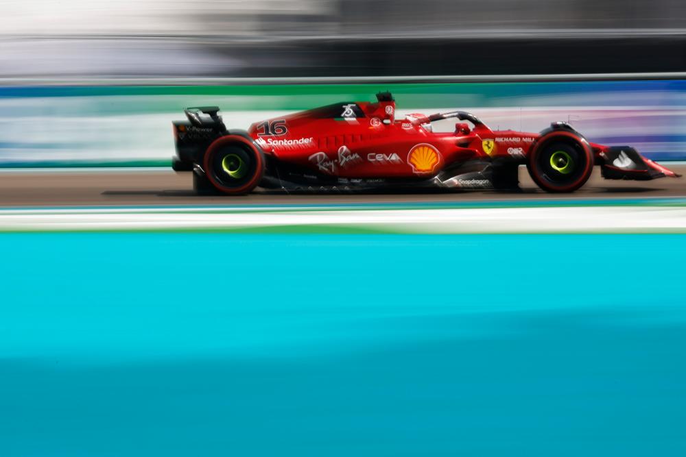 Charles Leclerc of Monaco driving (16) the Ferrari F1-75 on track during qualifying ahead of the F1 Grand Prix of Miami at the Miami International Autodrome on May 07, 2022 in Miami, Florida. AFPpix