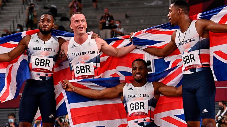 FROM LEFT: Britain’s Nethaneel Mitchell-Blake, Richard Kilty, Chijindu Ujah and Zharnel Hughes after the men’s 4x100m relay final at the Tokyo 2020 Olympic Games. – AFPPIX