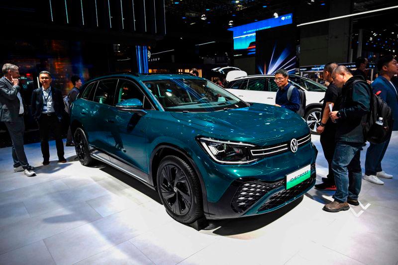 A Volkswagen ID 6 is displayed during the 21st Shanghai International Automobile Industry Exhibition at the National Exhibition and Convention Center in Shanghai on April 23, 2025. AFPpix