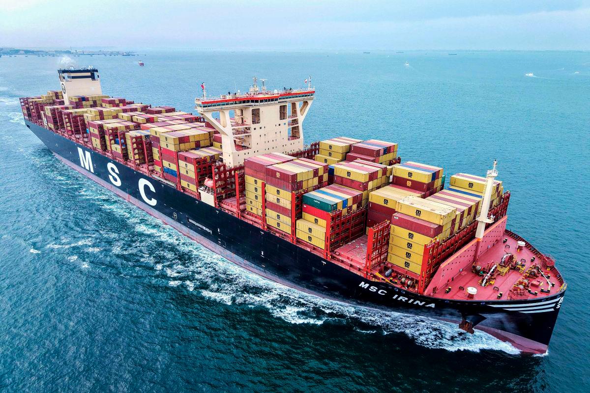 A cargo ship loaded with containers leaves the port in Qingdao, in eastern China’s Shandong province on May 7, 2025. AFPpix
