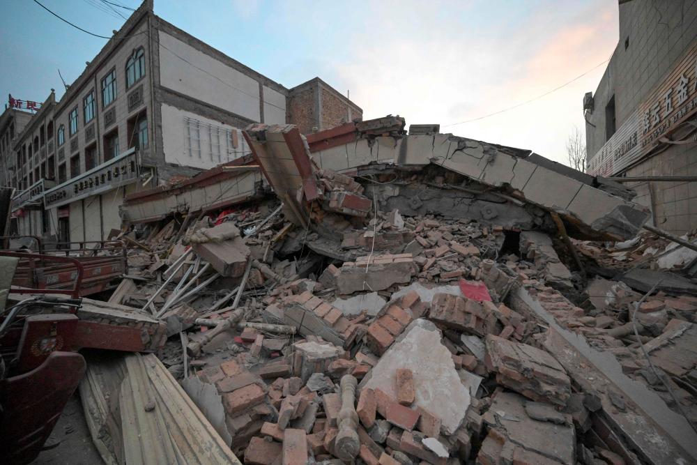 A general view shows a collapsed building after an earthquake in Dahejia, Jishishan County in northwest China’s Gansu province on December 19, 2023/AFPPix