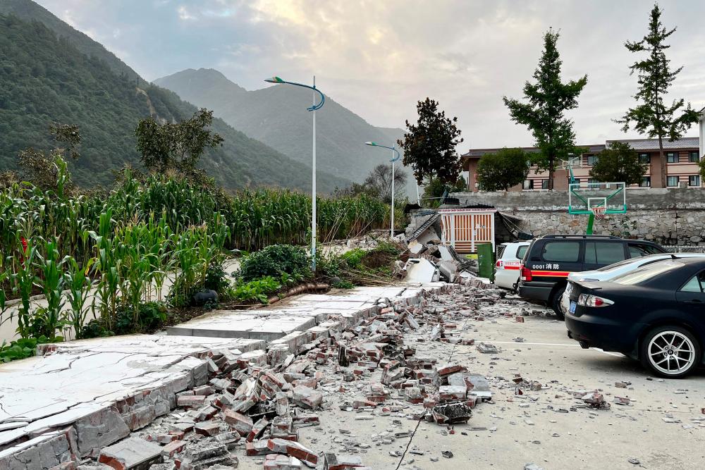 This photo shows the aftermath of a 6.6-magnitude earthquake in Hailuogou in China's southwestern Sichuan province on September 5, 2022. - AFPPIX