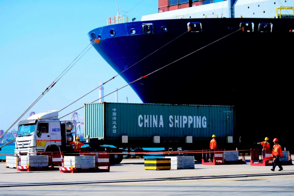 A container at the Qingdao Port Foreign Trade Container Terminal, in Qingdao, in China’s eastern Shandong province. — AFP