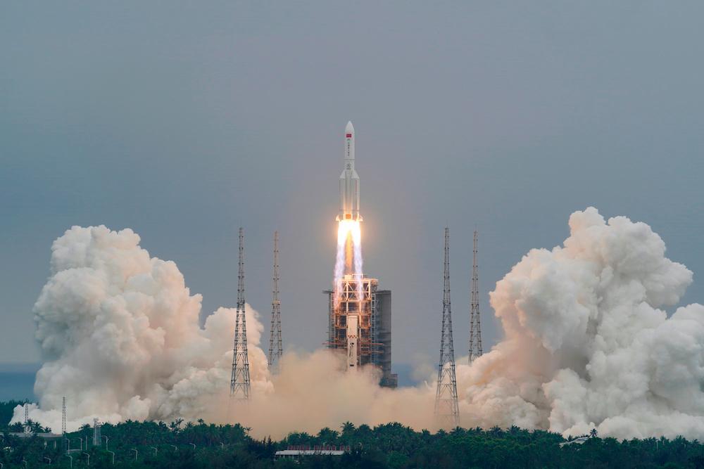 The Long March-5B Y2 rocket, carrying the core module of China’s space station Tianhe, takes off from Wenchang Space Launch Center in Hainan province, China April 29, 2021. ― Reuters