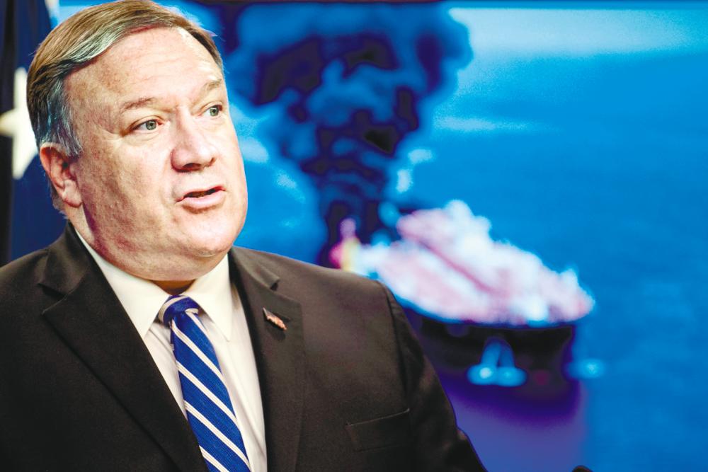 US Secretary of State Mike Pompeo blames Iran for last week’s attacks on oil tankers and vows that the United States will guarantee free passage through the vital Strait of Hormuz. – AFPpix