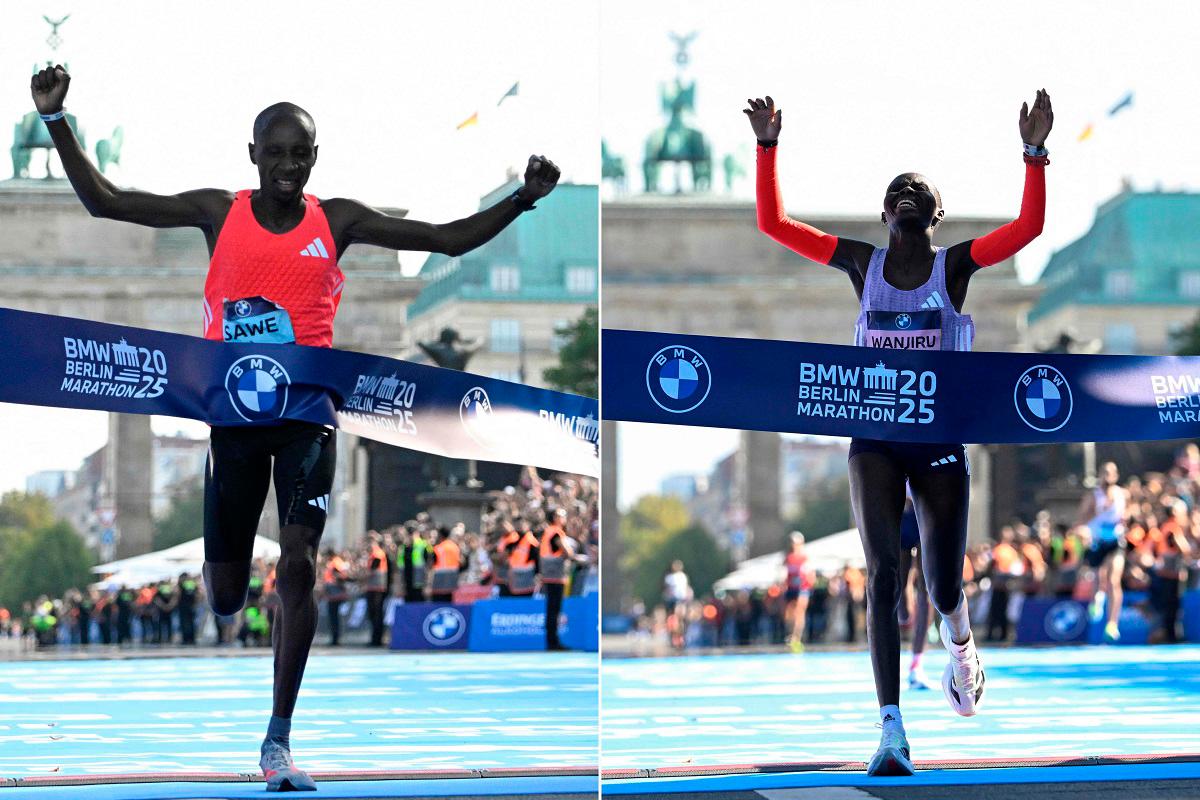 Kenya’s Sabastian Sawe (L) and Kenya’s Rosemary Wanjiru. - Tobias SCHWARZ / AFP