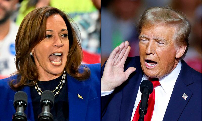 (COMBO) This combination of pictures created on November 02, 2024 showsUS Vice President and Democratic presidential candidate Kamala Harris (L) speaks during a campaign rally at the Craig Ranch Amphitheater in Las Vegas, Nevada, on October 31, 2024, and former US President and Republican presidential candidate Donald Trump (R) gestures as he speaks at a campaign rally at the Fiserv Forum in Milwaukee, Wisconsin, November 1, 2024. - David Becker and KAMIL KRZACZYNSKI / AFP