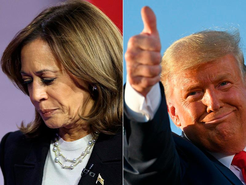 (COMBO) This combination of pictures created on November 05, 2024 shows US Vice President and Democratic presidential candidate Kamala Harris in Aston, Pennsylvania, on October 23, 2024 and US President Donald Trump in Tucson, Arizona on October 19, 2020.- CHARLY TRIBALLEAU and MANDEL NGAN / AFP