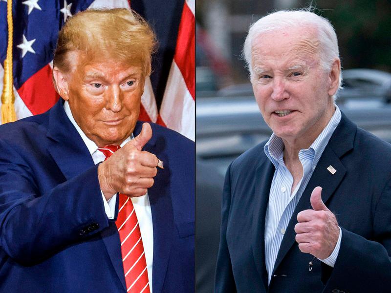 This combination of file pictures created on March 6, 2024, showsformer US President and Republican presidential hopeful Donald Trump in Clinton, Iowa, on January 6, 2024; and US President Joe Biden in Rehoboth Beach, Delaware, on November 4, 2023. Biden will meet with President-elect Trump at the White House on November 13, 2024, after the US leader pledged an orderly transfer of power back to the Republican he beat in elections just four years ago. - TANNEN MAURY and Brendan Smialowski / AFP