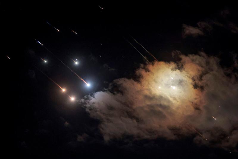 This picture shows projectiles being intercepted by Israel above Jerusalem on October 1 - AFPpix