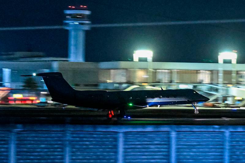 The Gulfstream G550 aircraft carrying former Philippine president Rodrigo Duterte, takes off from Villamor Air Base in Pasay, Metro Manila on March 11, 2025. AFPpix