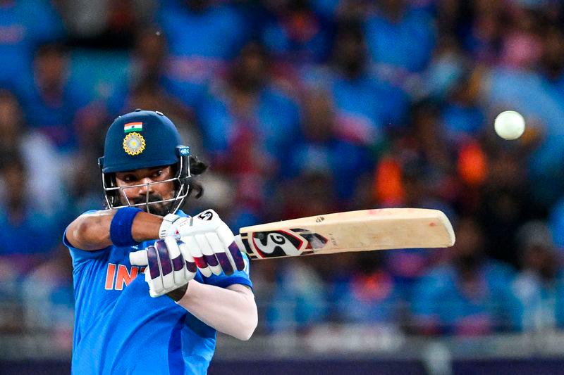 India’s KL Rahul plays a shot during the ICC Champions Trophy one-day international (ODI) final cricket match between India and New Zealand at the Dubai International Stadium in Dubai on March 9, 2025. AFPpix