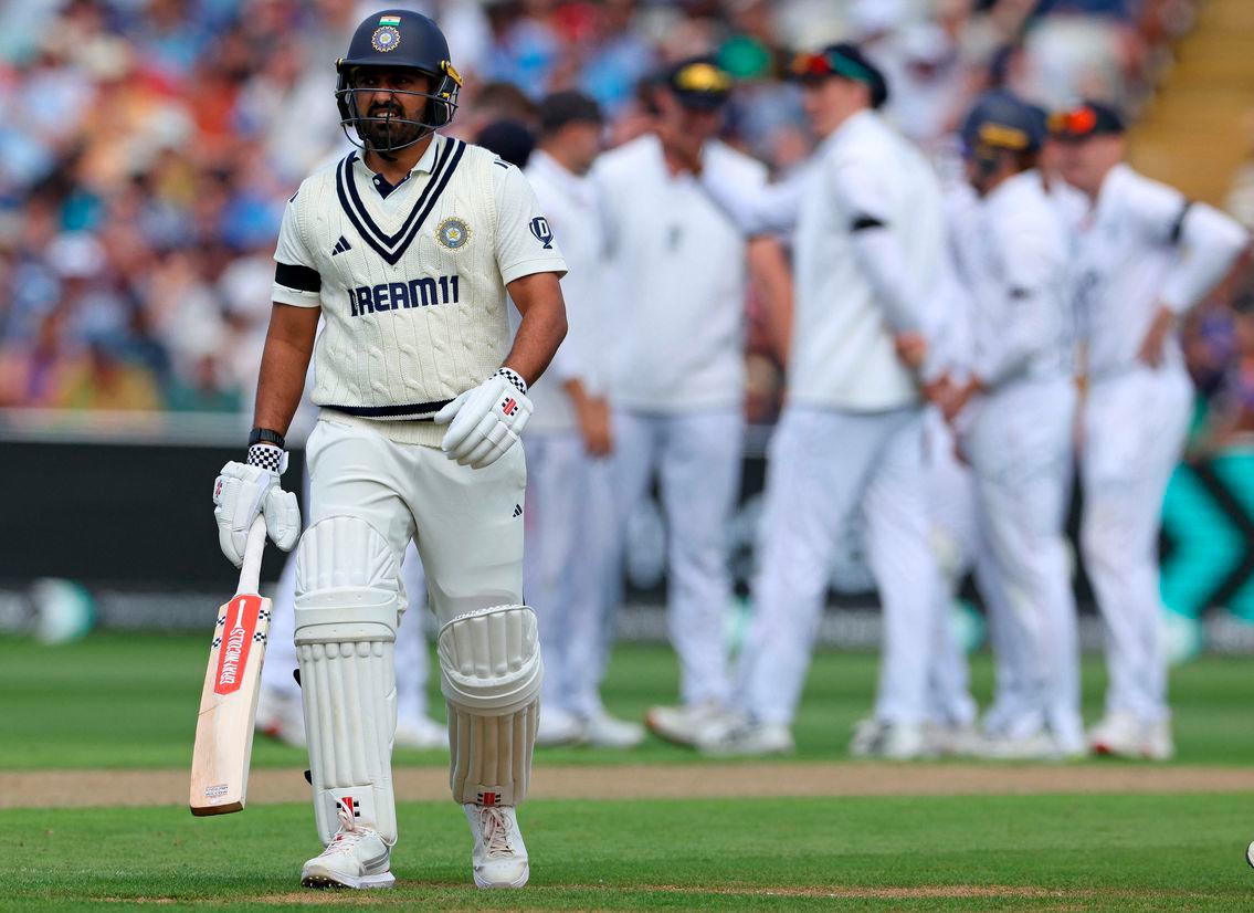 India’s Karun Nair walks back to the pavilion after losing his wicket for 31 runs on the opening day of the second cricket test match between England and India at Edgbaston cricket ground in Birmingham, central England on July 2, 2025. (Photo by Darren Staples / AFP)