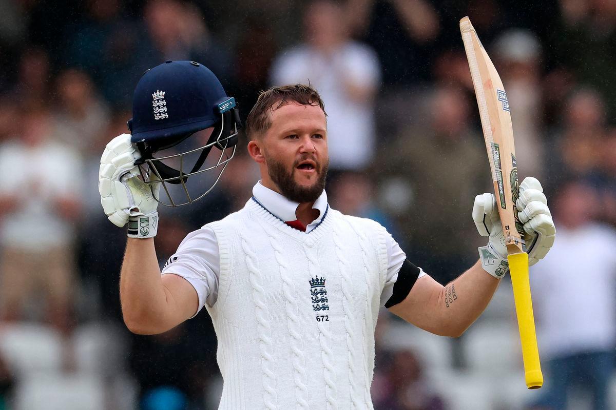 England’s Ben Duckett celebrates his century on day five of the first cricket test match between England and India at Headingley cricket ground in Leeds, northern England on June 24, 2025. (Photo by Darren Staples / AFP)