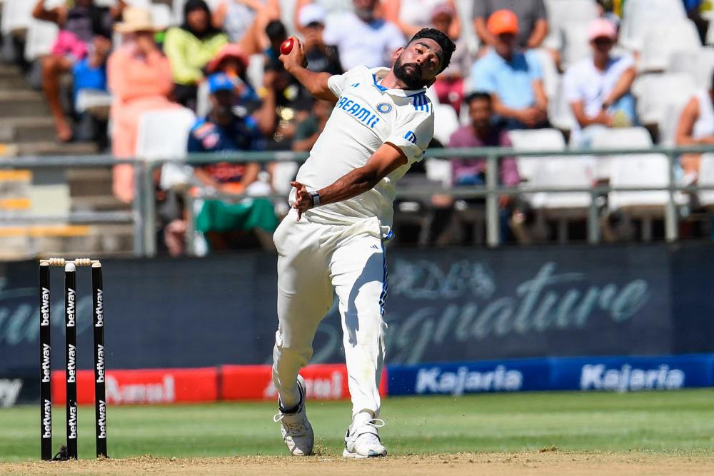 India’s Mohammed Siraj delivers a ball during the first day of the second cricket Test match between South Africa and India at Newlands stadium in Cape Town on January 3, 2024/AFPPix