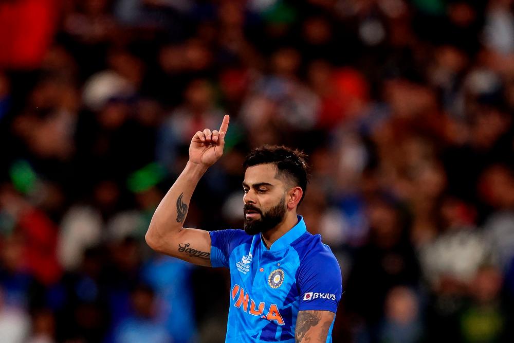 India’s Virat Kohli celebrates after their win during the ICC men’s Twenty20 World Cup 2022 cricket match between India and Pakistan at Melbourne Cricket Ground (MCG) in Melbourne on October 23, 2022. AFPPIX