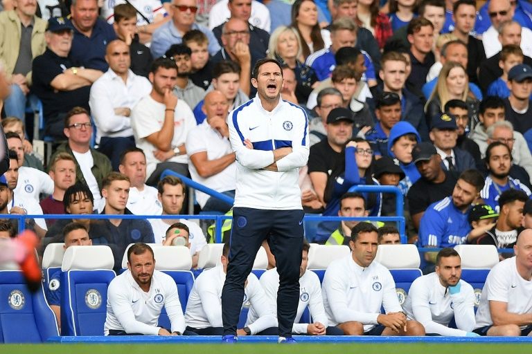 Chelsea manager Frank Lampard shouts instructions during the draw with Leicester.” — AFP