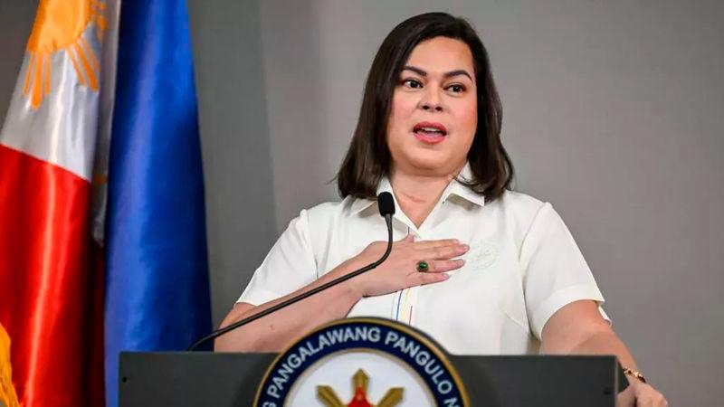 Philippine Vice President Sara Duterte gives a statement on impeachment complaints filed against her at her office in Metro Manila © JAM STA ROSA / AFP/File