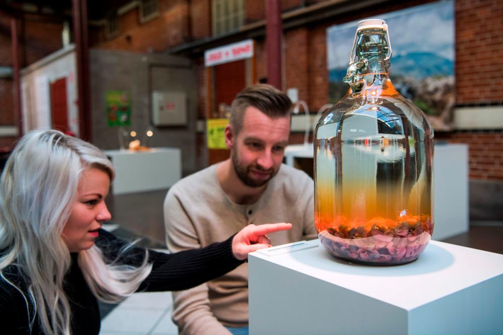 Visitors reacting to the Mouse Wine from China presented at the Disgusting Food Museum in Malmo, Sweden. Poop wine and scorpion vodka are just some of the stars of a new exhibit on revolting alcohol at the Disgusting Food Museum in Malmo in Sweden. -AFP