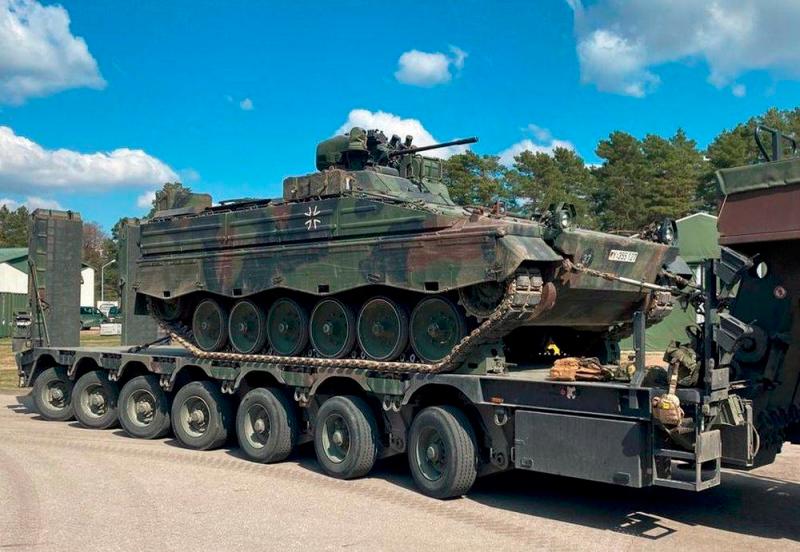 A Marder armoured infantry fighting vehicle of the German army Bundeswehr is pictured at Rukla military base, Lithuania, April 22, 2022. - REUTERSPIX