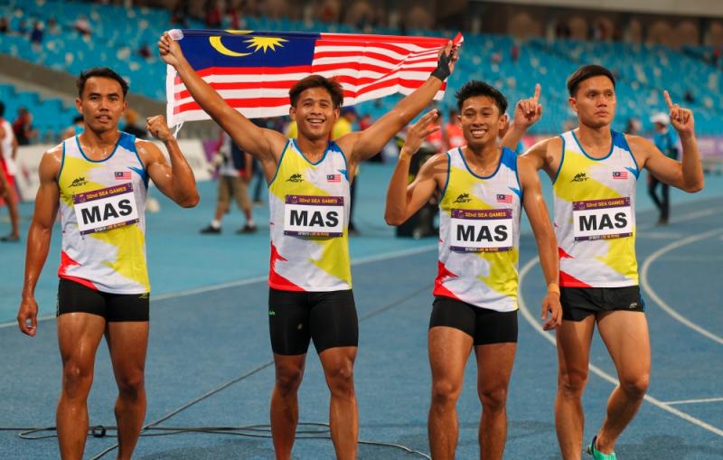 Yesterday, Khairul Hafiz together with Muhammad Zulfiqar Ismail, Jonathan Nyepa and Muhammad Haiqal Hanafi won the bronze medal with a record of 39.36s//Bernamapix
