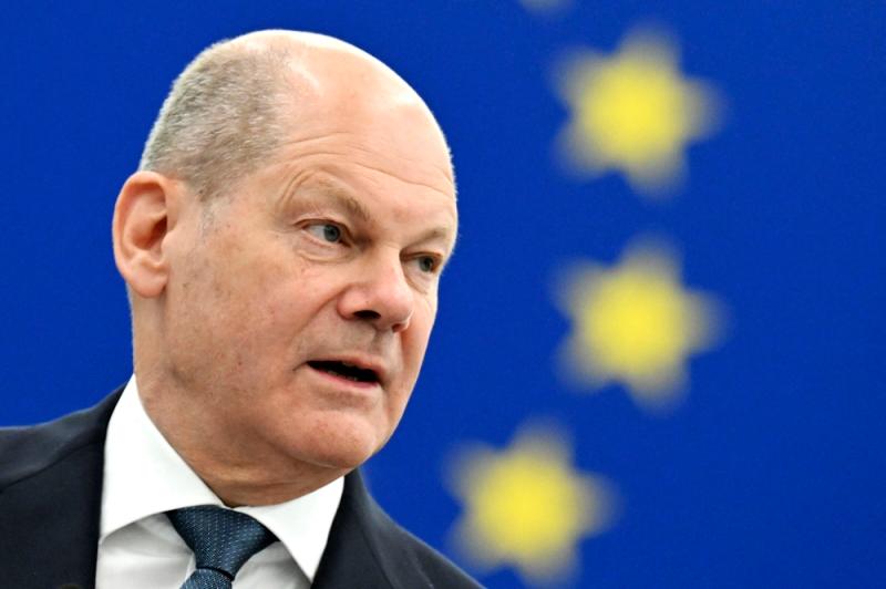 File photo of German Chancellor Olaf Scholz delivering a speech during the ‘This is Europe’ debate at the European Parliament in Strasbourg, eastern France//AFPix