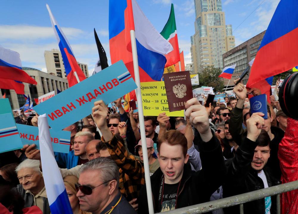 People take part in a rally in support of independent candidates for elections to Moscow City Duma, the capital’s regional parliament, in Moscow, Russia July 20, 2019. — Reuters