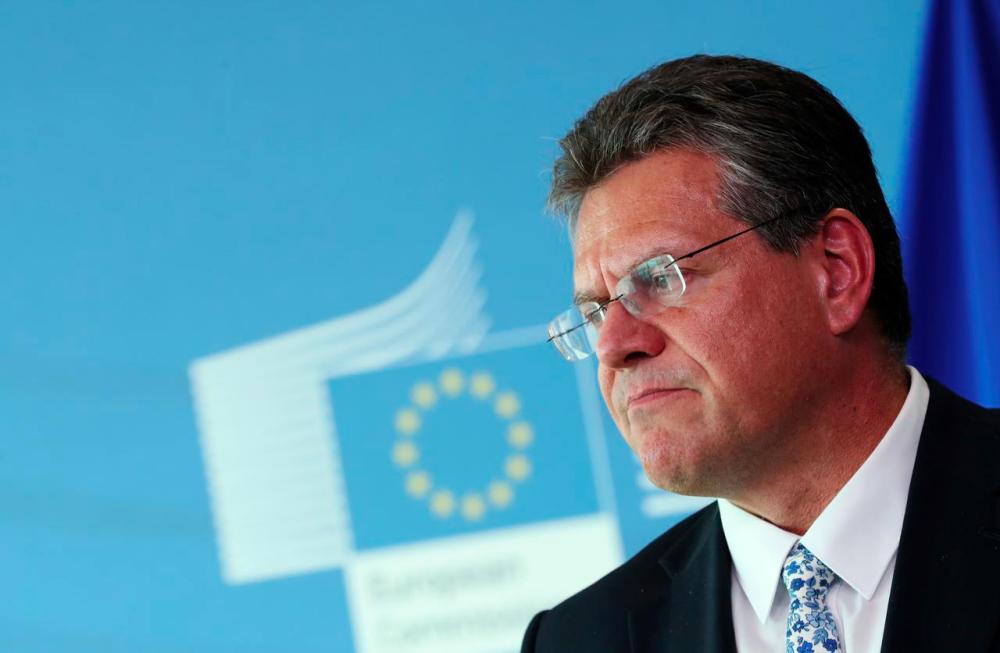 EU Commissioner for Energy Maros Sefcovic attends a news conference after gas talks between the European Union, Russia and Ukraine at the EU Commission headquarters in Brussels, Belgium September 19, 2019. — AFP