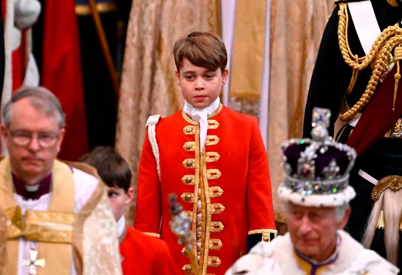 Britain’s Prince Louis of Wales, Britain’s Prince George of Wales and Britain’s Princess Charlotte of Wales travel back to Buckingham Palace from Westminster Abbey in central London after the coronations of Britain’s King Charles III and Britain’s Queen Camilla//AFPix