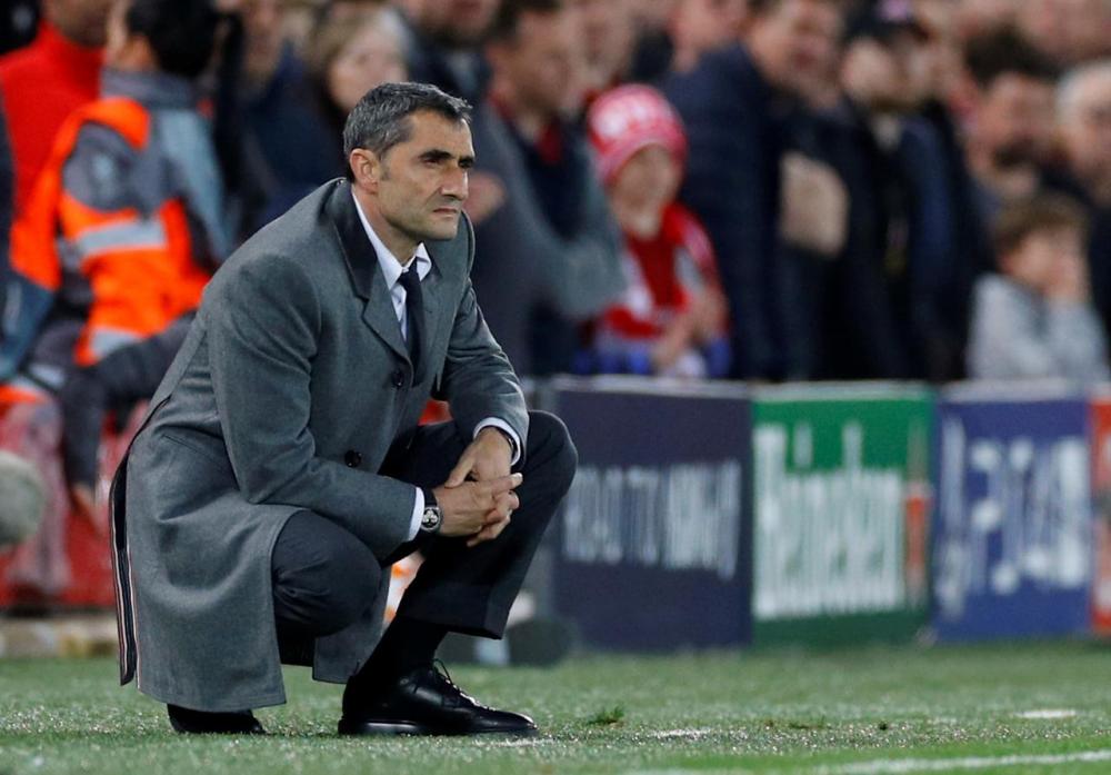 Barcelona coach Ernesto Valverde looks on during the Liverpool v FC Barcelona match at Anfield on May 7, 2019. — Reuters