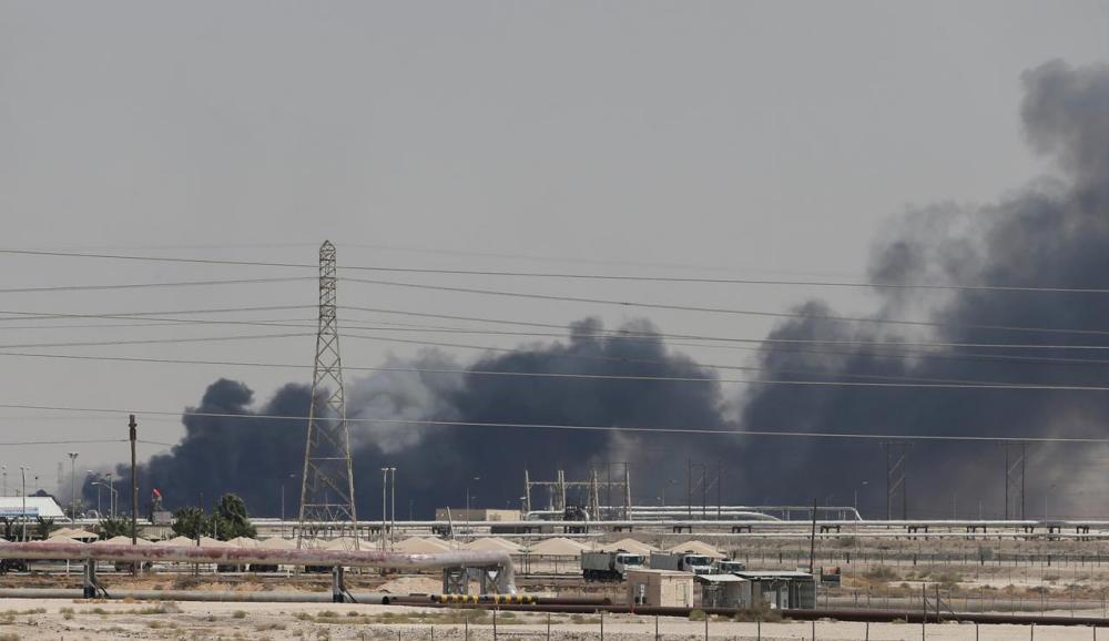 Smoke is seen following a fire at Aramco facility in the eastern city of Abqaiq, Saudi Arabia, Sept 14. — Reuters