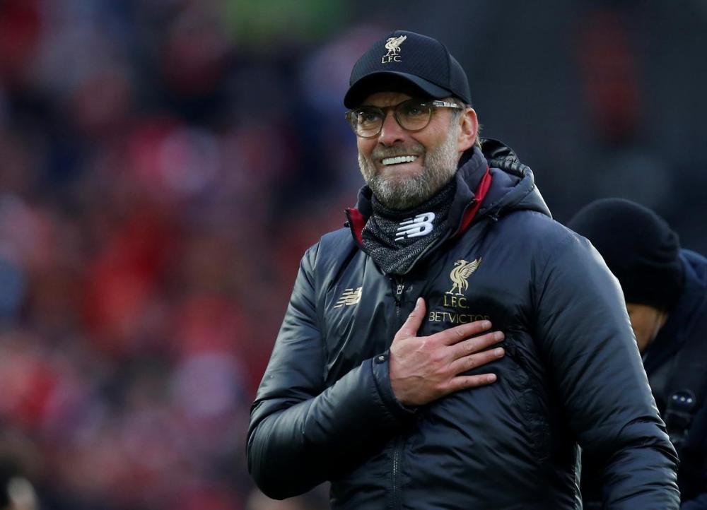 Liverpool manager Juergen Klopp celebrates after the Liverpool v Tottenham Hotspur match at Anfield on Mar 31. — Reuters