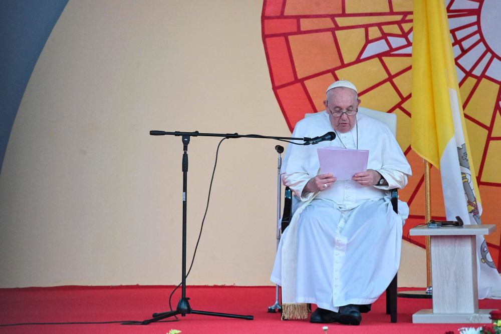 Pope Francis addresses attendees at the Palais de la Nation in Kinshasa, Democratic Republic of Congo (DRC), on January 31, 2023/AFPPix