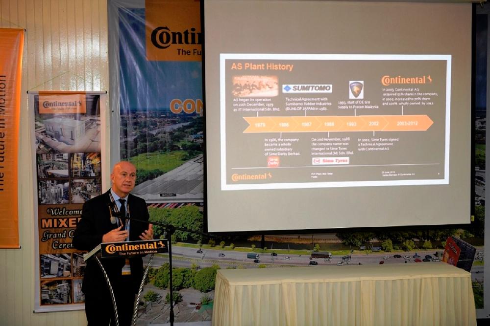 Bernabe speaking during Continental’s rubber compound mixing facility inauguration ceremony.