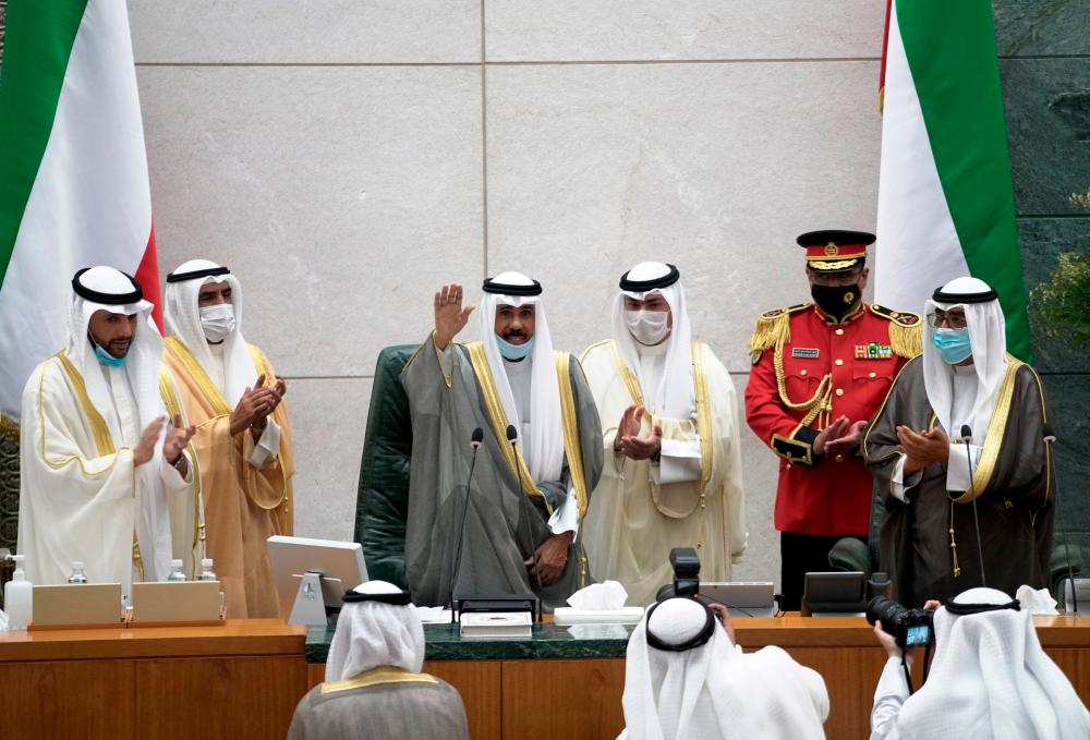 Kuwait's new Emir Nawaf al-Ahmad al-Sabah gestures as he attends a parliament session, in Kuwait City, Kuwait October 20, 2020. — Reuters