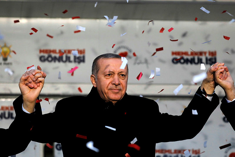 Turkish President Tayyip Erdogan reacts during a rally for the upcoming local elections in Istanbul, Turkey, Feb 16, 2019. — AFP