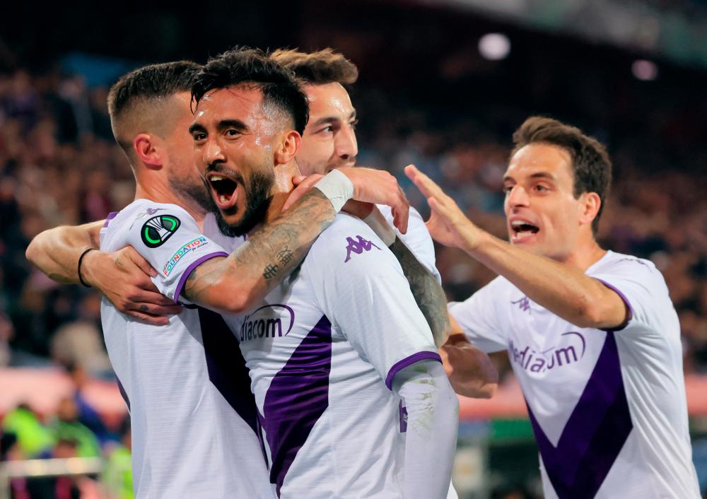 Fiorentina's Antonin Barak celebrates scoring during the Europa