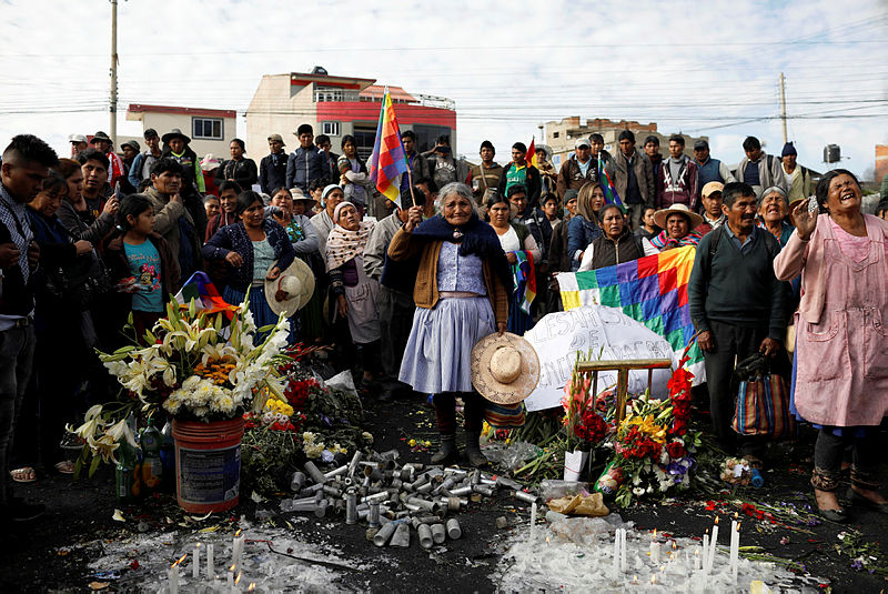 Supporters of former Bolivian President Evo Morales mourn the death of a man, who they say was killed by security forces, in Sacaba, near Cochabamba, Bolivia Nov 17, 2019. — Reuters