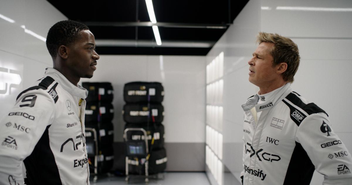 Rookie Joshua (Idris) and veteran Sonny (Pitt) face off as unlikely teammates for APXGP. – ALL PICS FROM APPLE