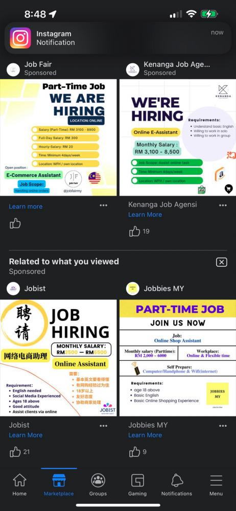 How the typical fake job adverts look like. – Twitter/Muhammad Afiq Aidil Bin Anuar