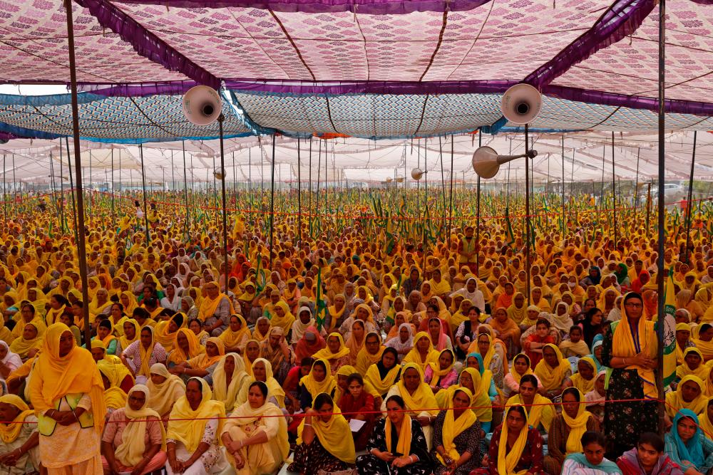 Women farmers attend a protest against farm laws on the occasion of International Women's Day at Bahadurgar near Haryana-Delhi border, India, March 8, 2021. — Reuters