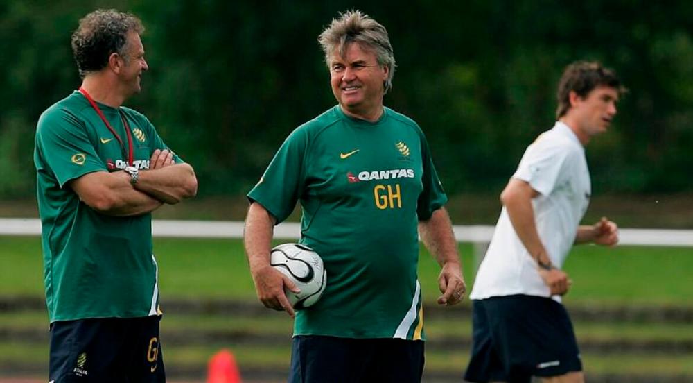 Australia recruited former coach Guus Hiddink (center) on Monday to help in their World Cup build-up, with the experienced Dutch tactician invited back for their final home game ahead of the tournament.
